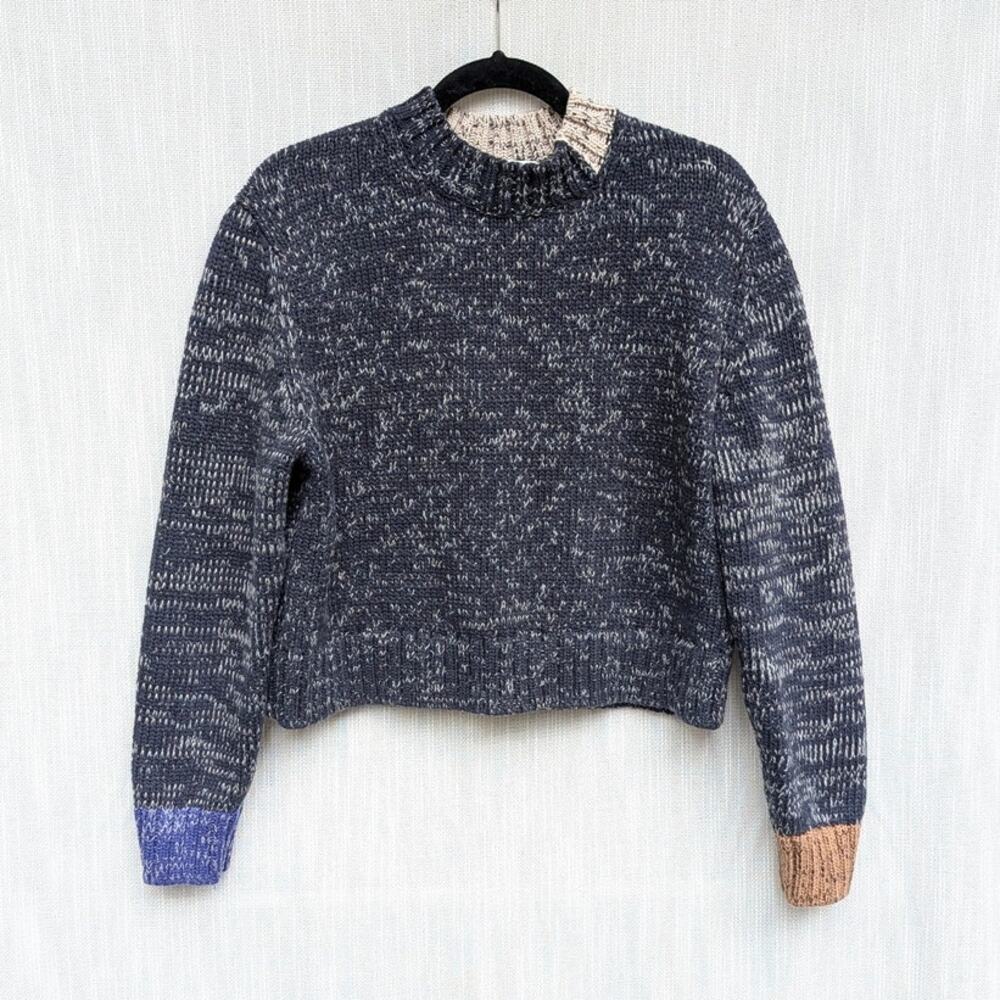 COS Contrast-Knit Jumper Womens M Dark Gray Wool Blend Long Sleeve Crewneck - Picture 2 of 8